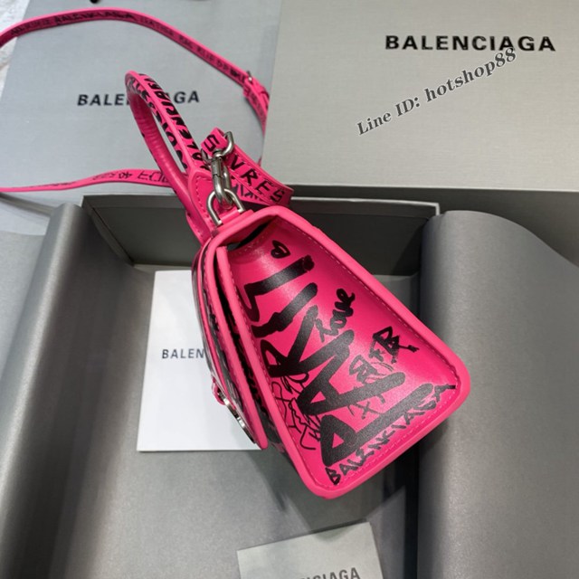 Balenciaga專櫃新款mini號手提肩背女包原單沙漏包 巴黎世家塗鴉玫紅色沙漏包 fyj1398